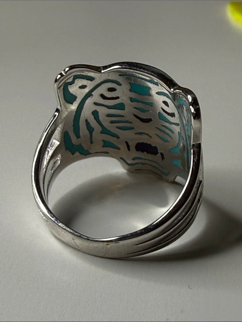 Kenzo lux Turquoise and Navy enamel high end Tiger Face Statement fashion Ring